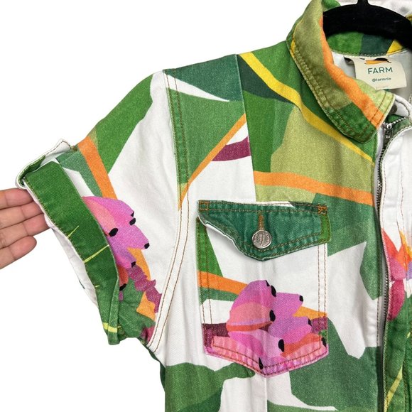 Farm Rio white Tropicalistic denim Jumpsuit size XS - Picture 6 of 9